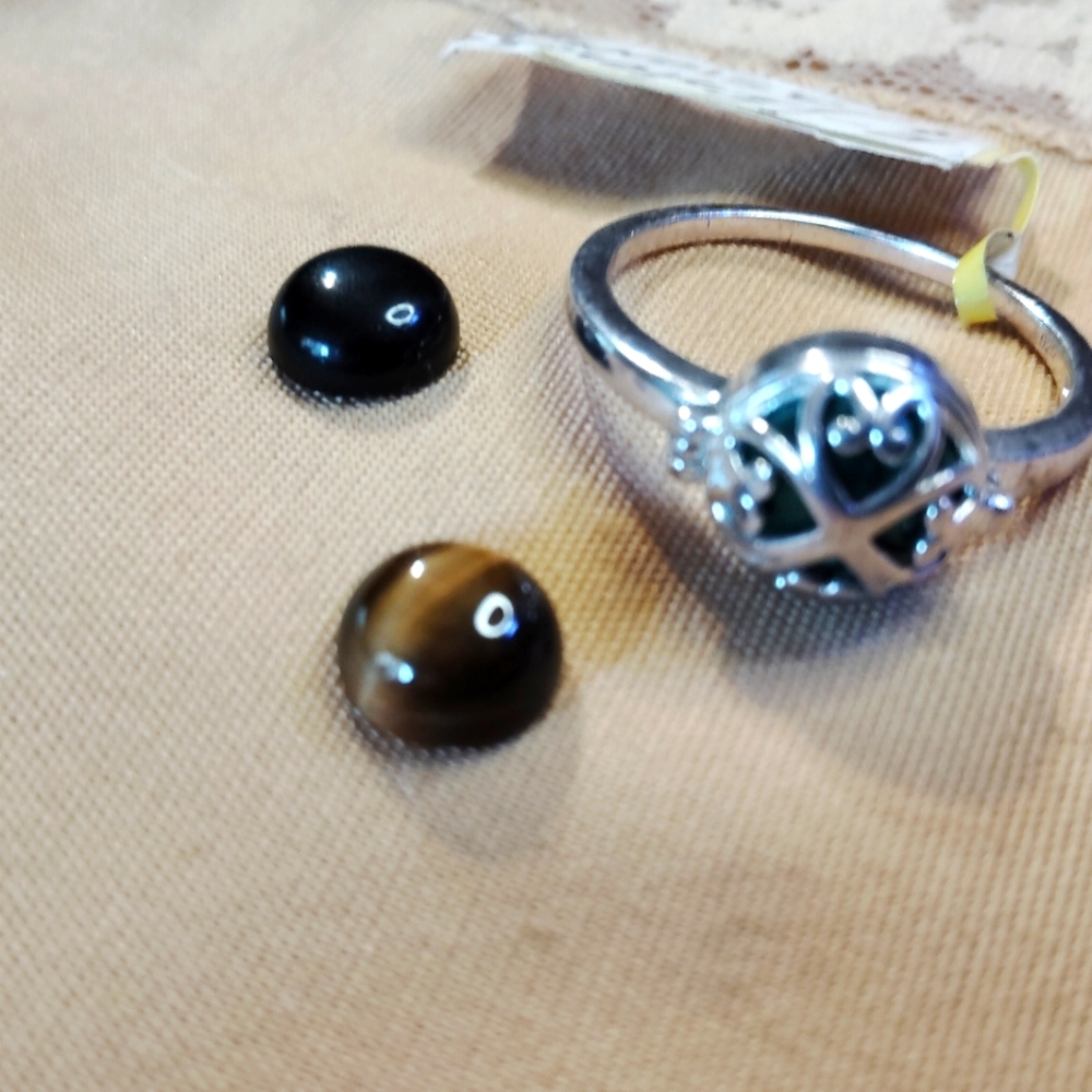 STERLING INTERCHANGEABLE, SIZE 9 RING, WITH *3* NATURAL GEMSTONES. FILIGREE
